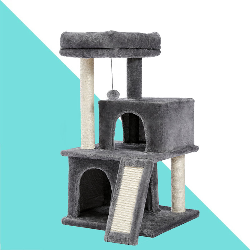 Wood Cat Tree Cat Tower With Double Condos Spacious Perch Sisal Scratching good Post